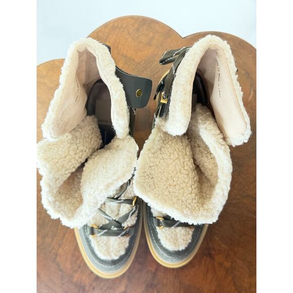 Dolce Vita Sherpa Lined Lace Up Gray/Brown Boot 3.5" Heel Womens 7.5 #0143C - Picture 10 of 12